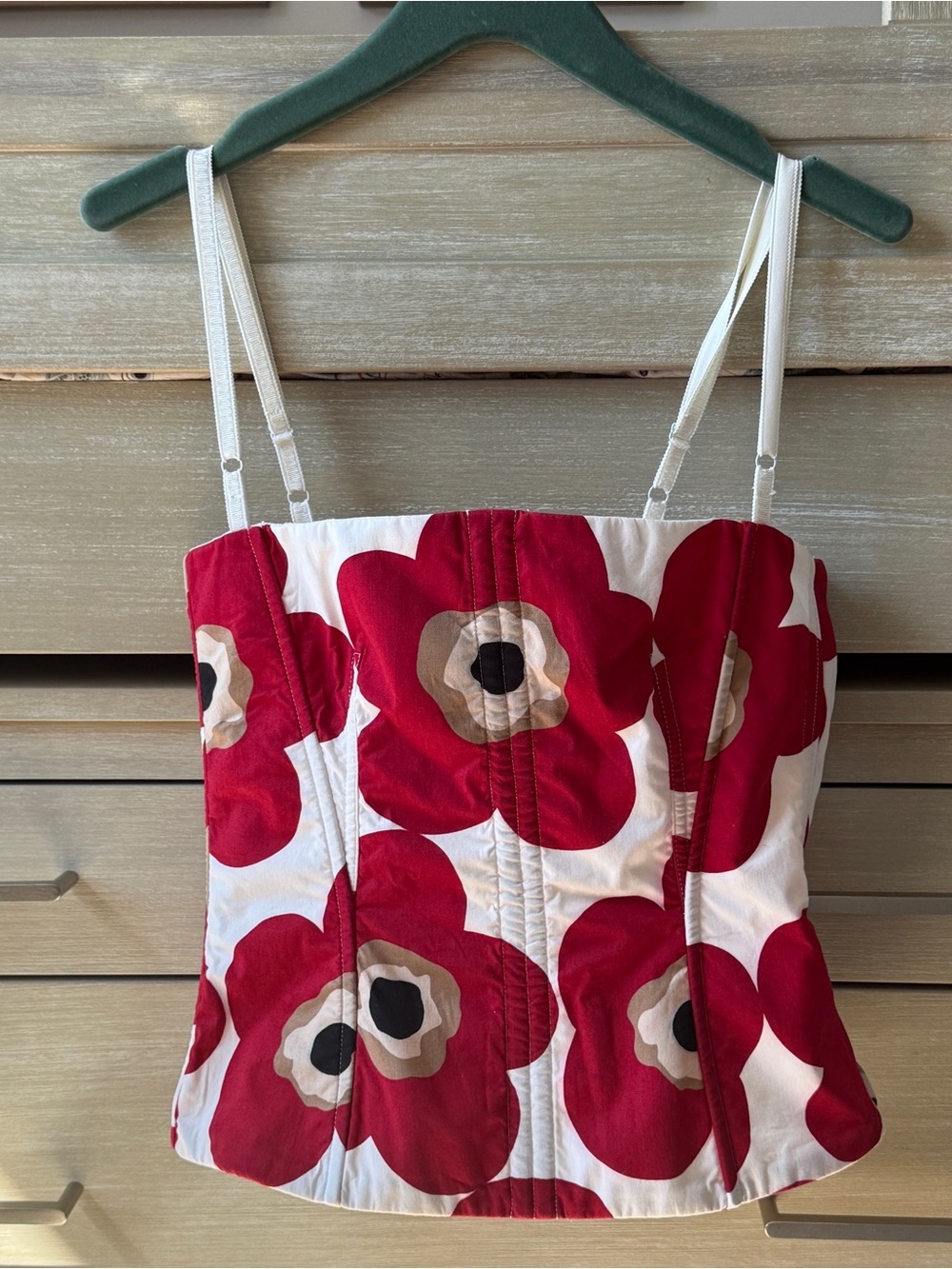 D&G White Camisole with Bold Red Floral Print